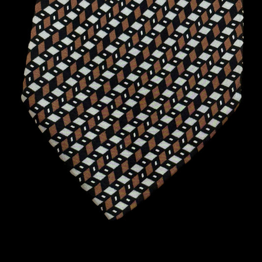 YSL Vintage Brown Geometric Silk Tie (10 cm by 139 cm)