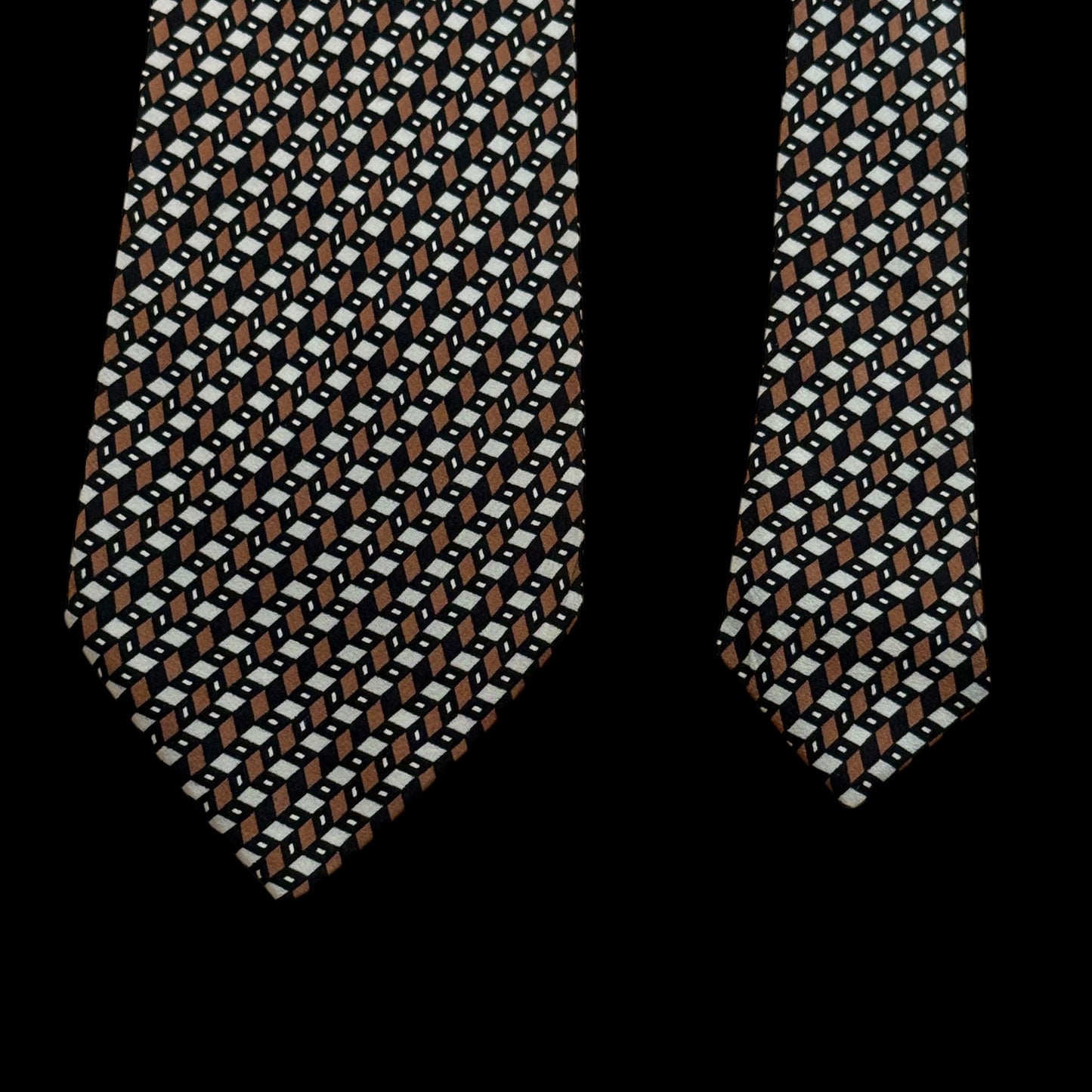 YSL Vintage Brown Geometric Silk Tie (10 cm by 139 cm)