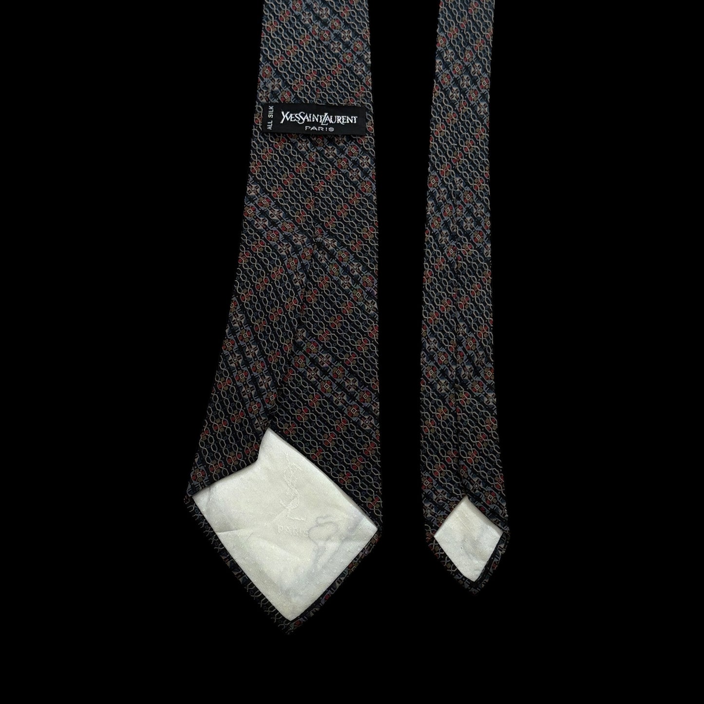 YSL Vintage Black Abstract Crepe Silk Tie (9 cm by 139 cm)