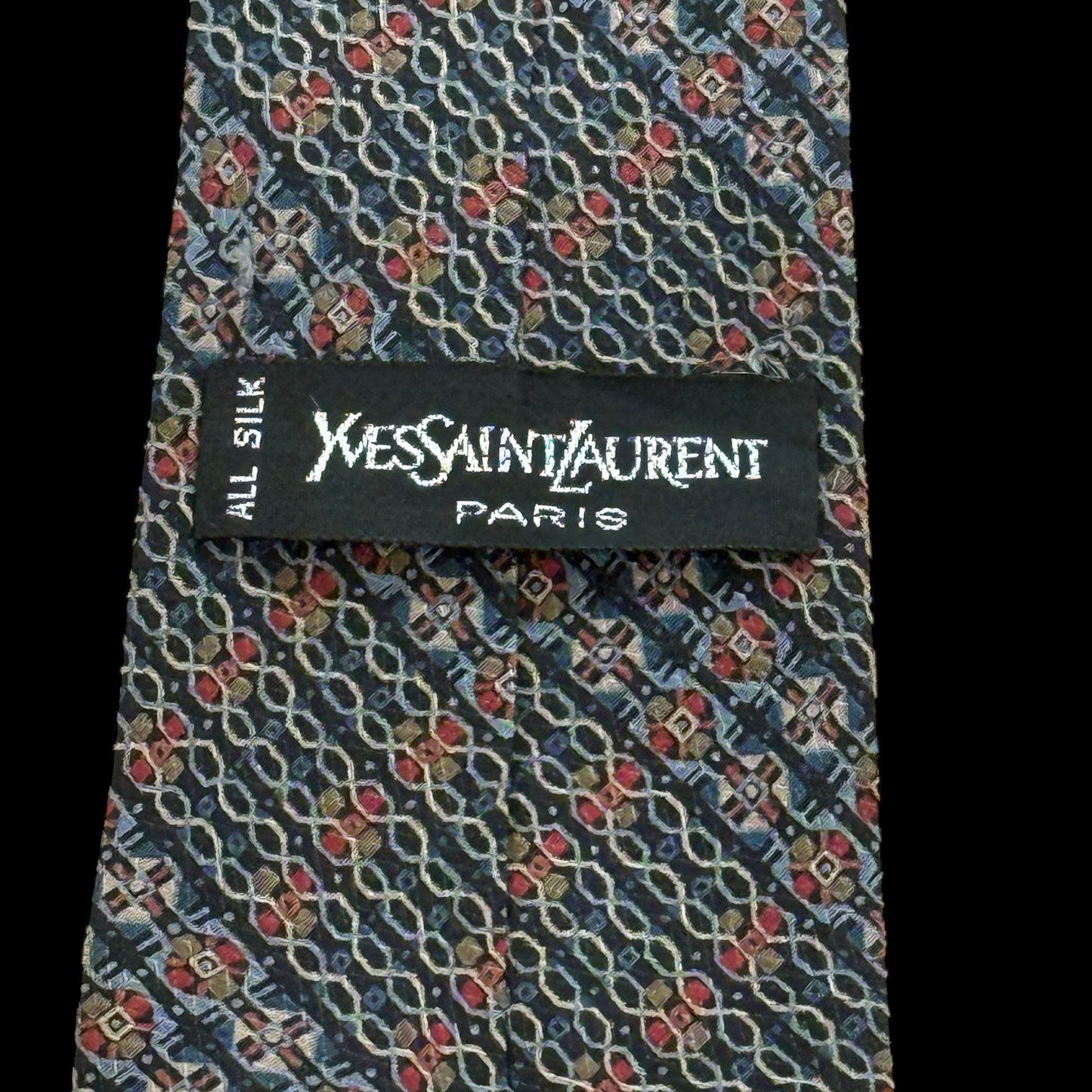 YSL Vintage Black Abstract Crepe Silk Tie (9 cm by 139 cm)