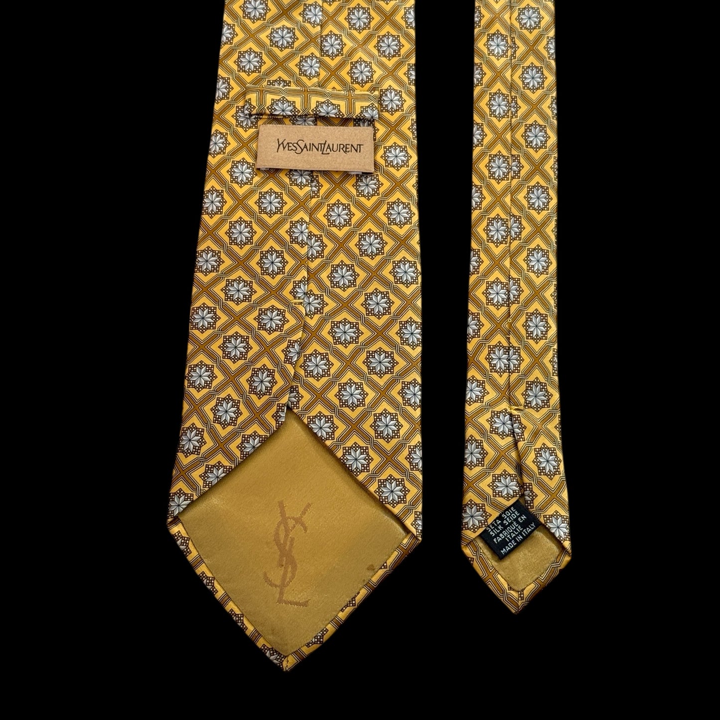 YSL Vintage Yellow Floral Crepe Silk Tie (9.7 cm by 148.5 cm)