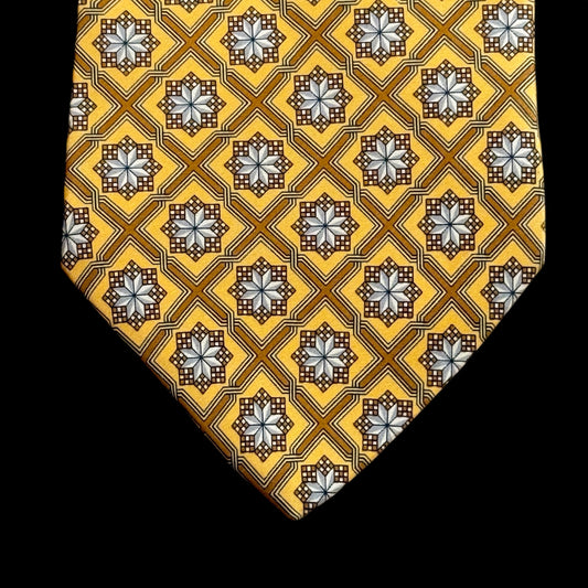 YSL Vintage Yellow Floral Crepe Silk Tie (9.7 cm by 148.5 cm)