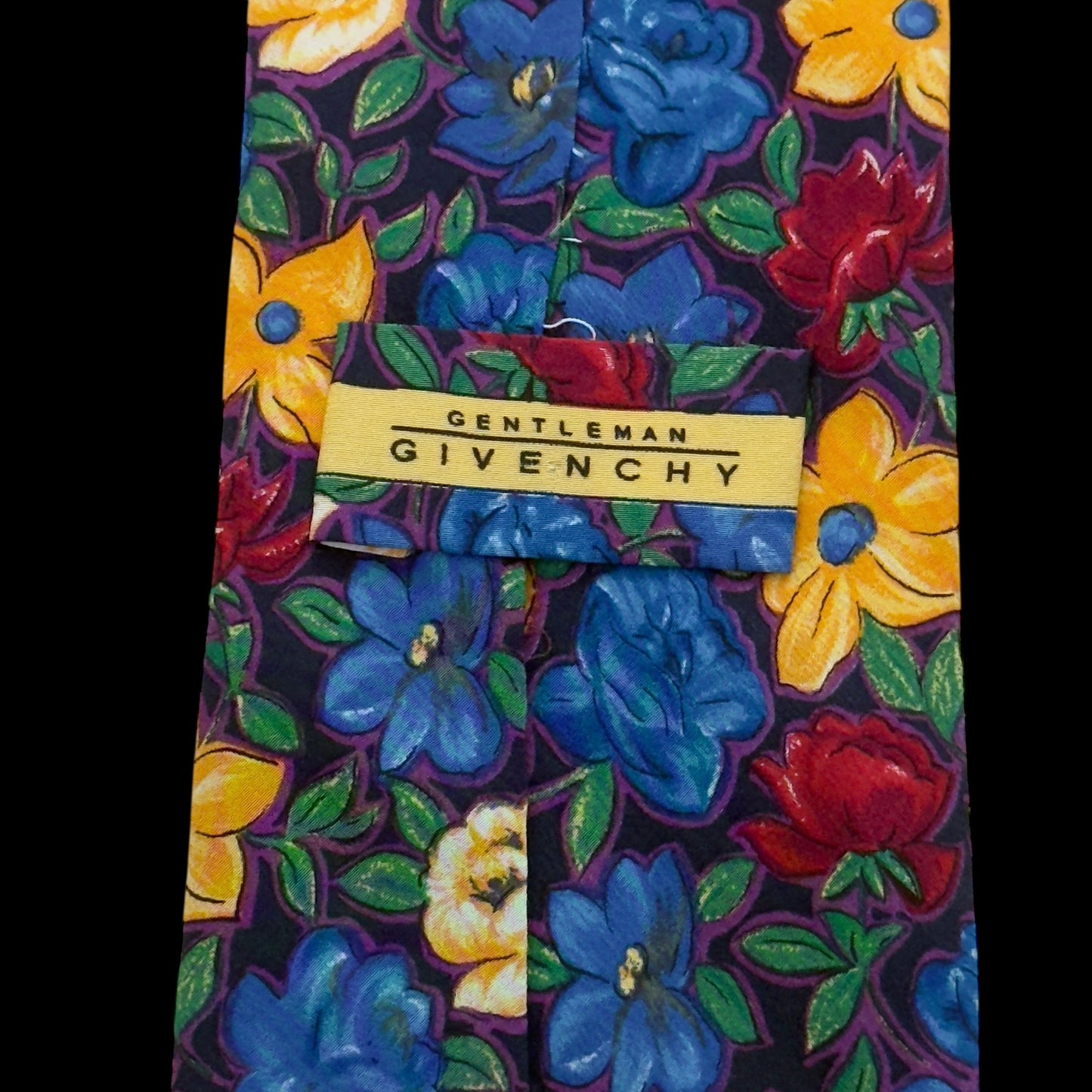 GIVENCHY Couture Vintage Black Floral Crepe Silk Tie (9.5 cm by 143 cm)