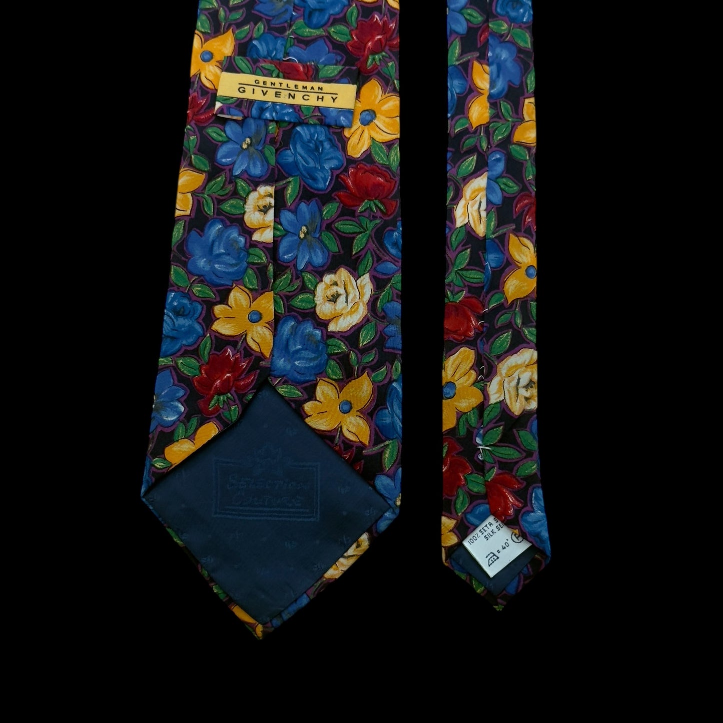 GIVENCHY Couture Vintage Black Floral Crepe Silk Tie (9.5 cm by 143 cm)
