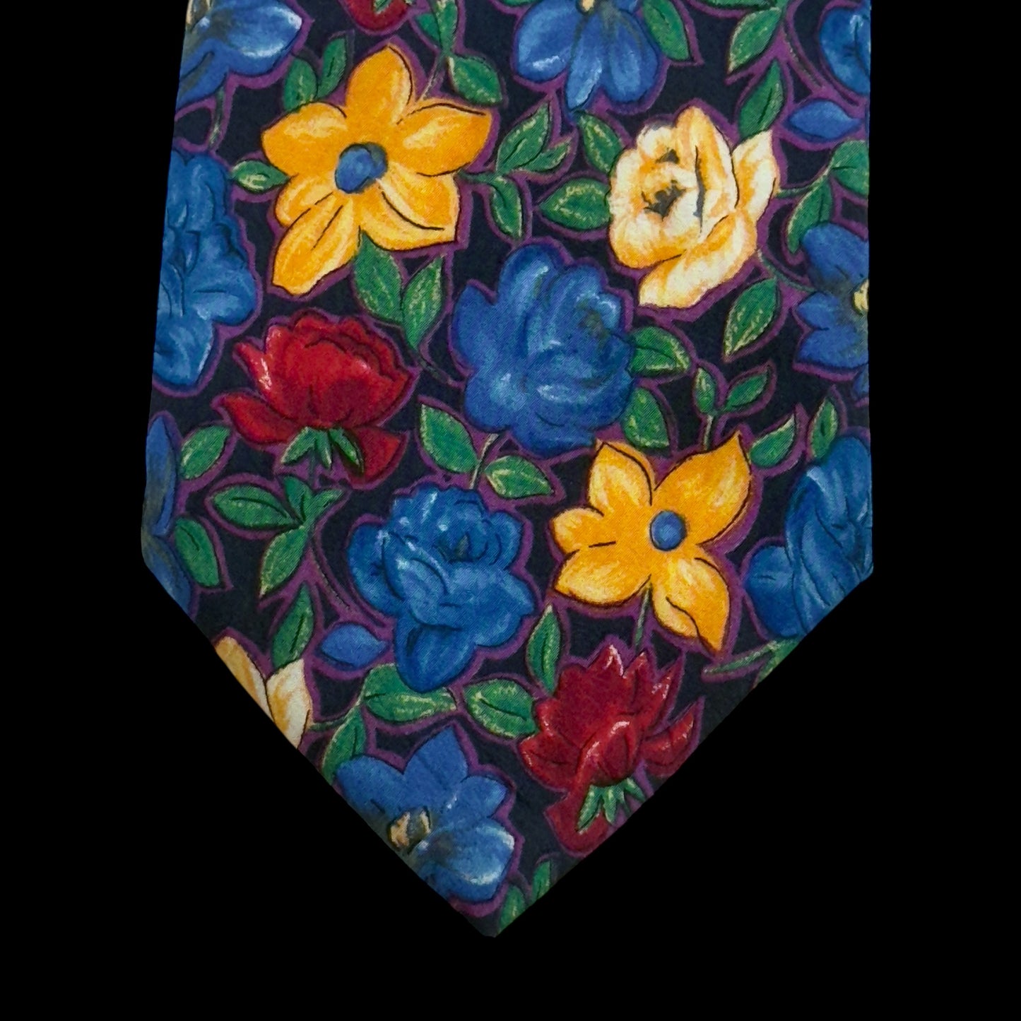 GIVENCHY Couture Vintage Black Floral Crepe Silk Tie (9.5 cm by 143 cm)