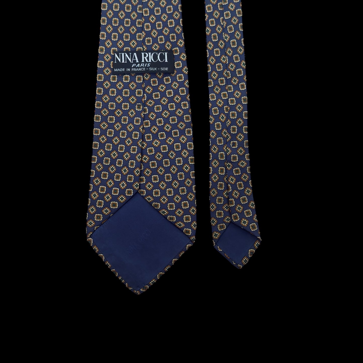 NINA RICCI Vintage Navy Blue Floral Dots Silk Tie (9.5 cm by 151 cm)