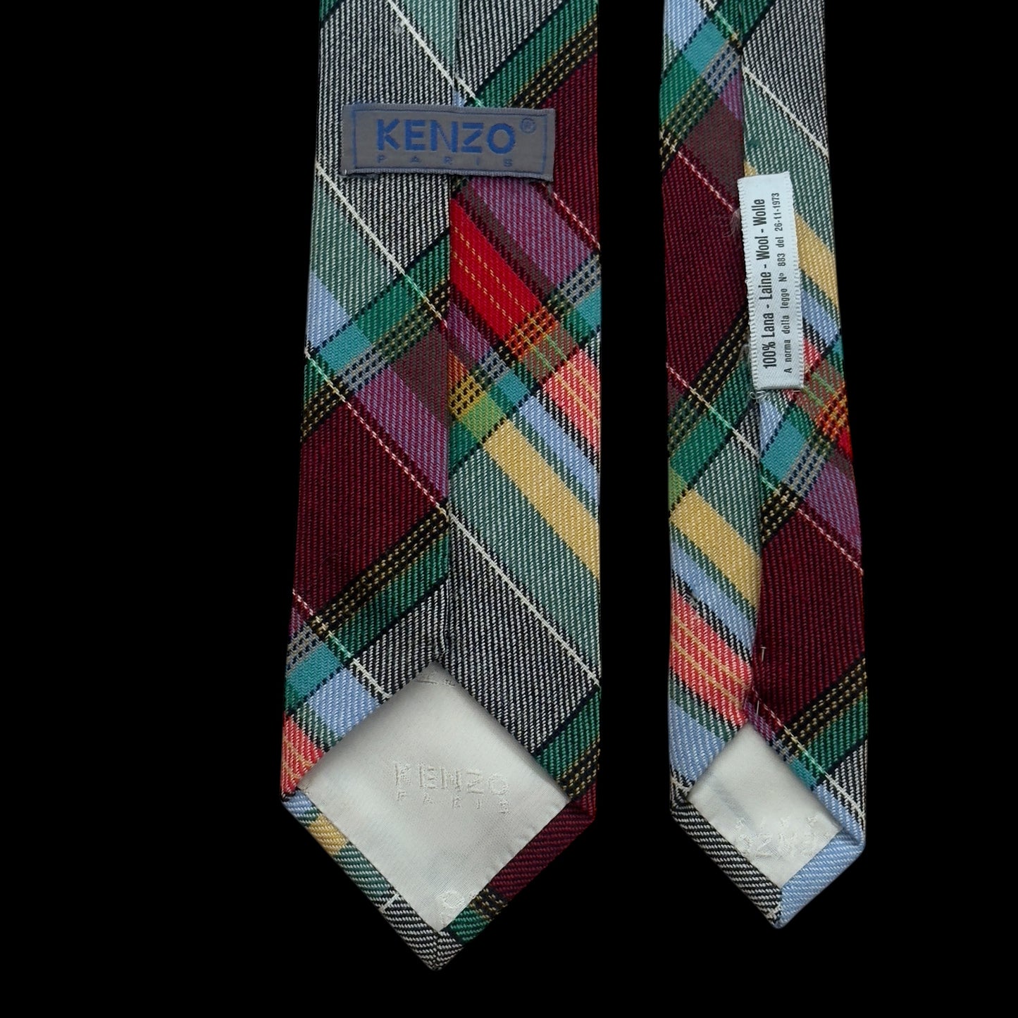 KENZO Vintage Green Tartan Wool Tie (7 cm by 143.5 cm)