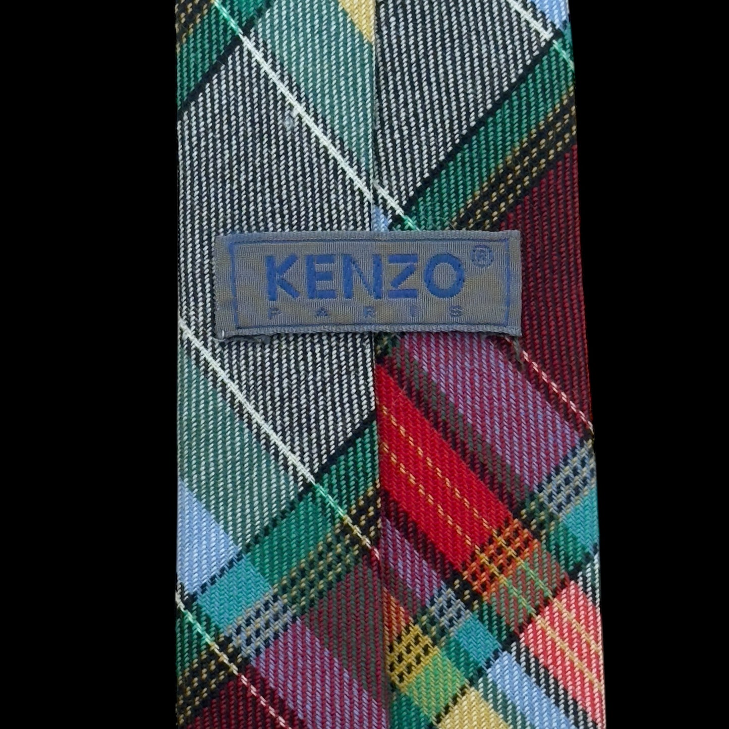 KENZO Vintage Green Tartan Wool Tie (7 cm by 143.5 cm)