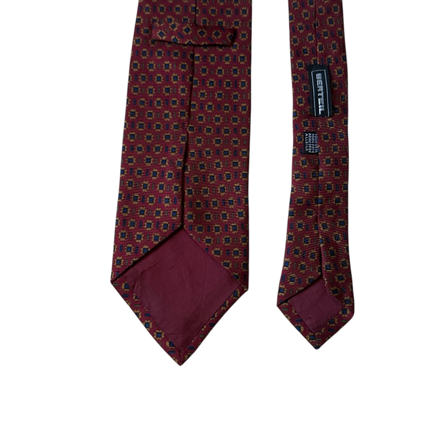 BERTEIL Vintage Burgundy Geometric Dots Silk Tie (10 cm by 151 cm)
