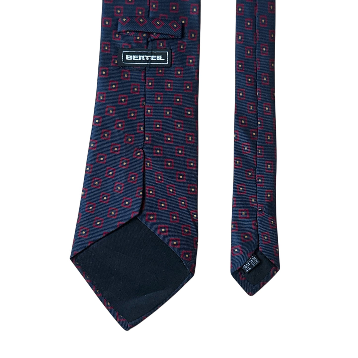 BERTEIL Vintage Navy Blue Geometric Dots Silk Tie (10.2 cm by 153 cm)