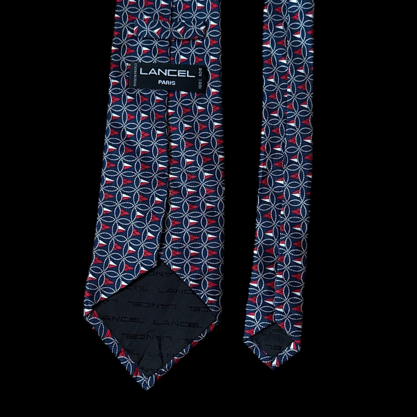 LANCEL Vintage Navy Blue Equestrian Silk Tie (9.5 cm by 149.5 cm)