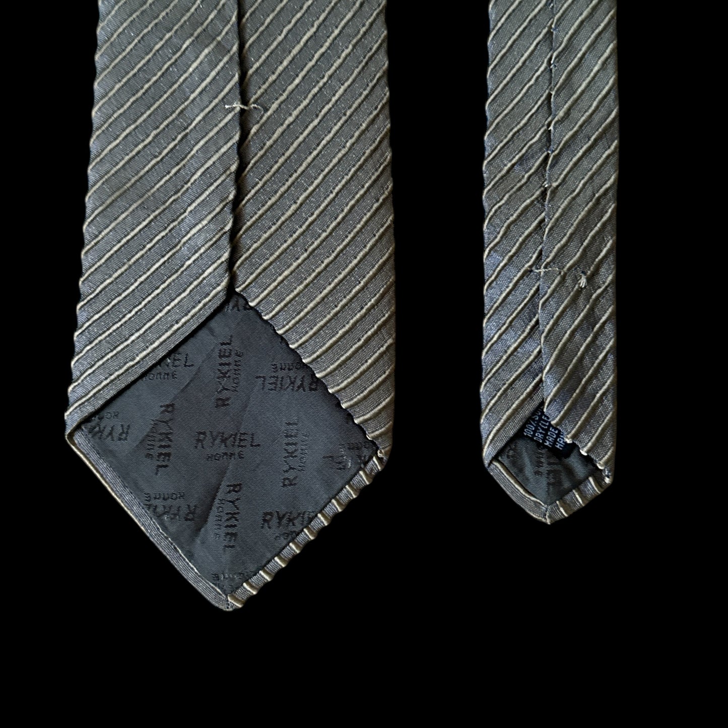 RYKIEL Homme Vintage Khaki Thin Stripes Silk Tie (9.5 cm by 154.5 cm)