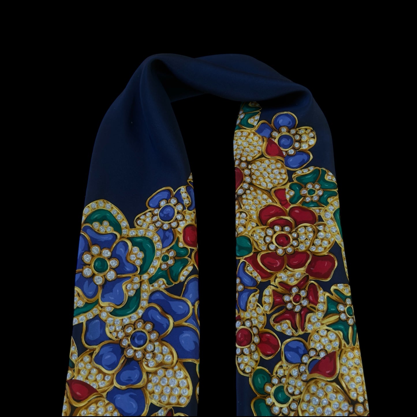 CHANEL Vintage Navy Blue Crepe Silk Scarf (86 cm by 84 cm)