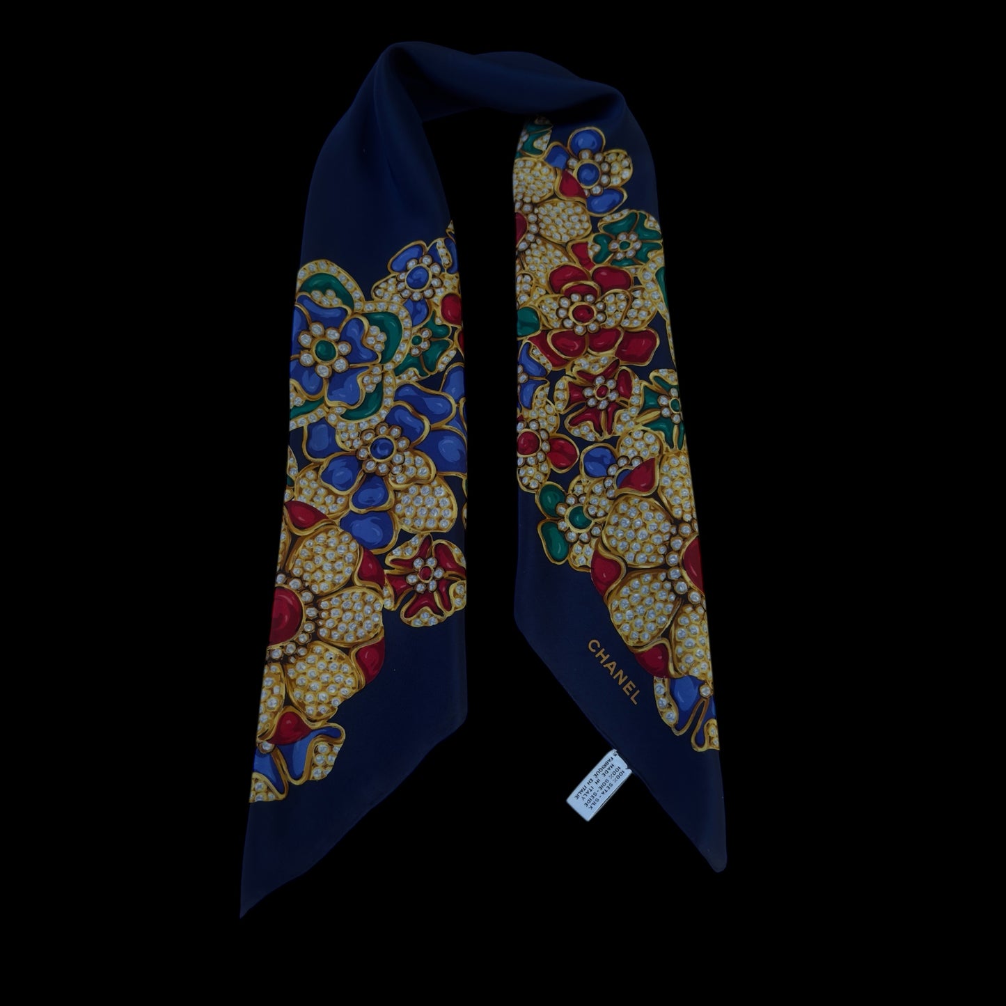 CHANEL Vintage Navy Blue Crepe Silk Scarf (86 cm by 84 cm)