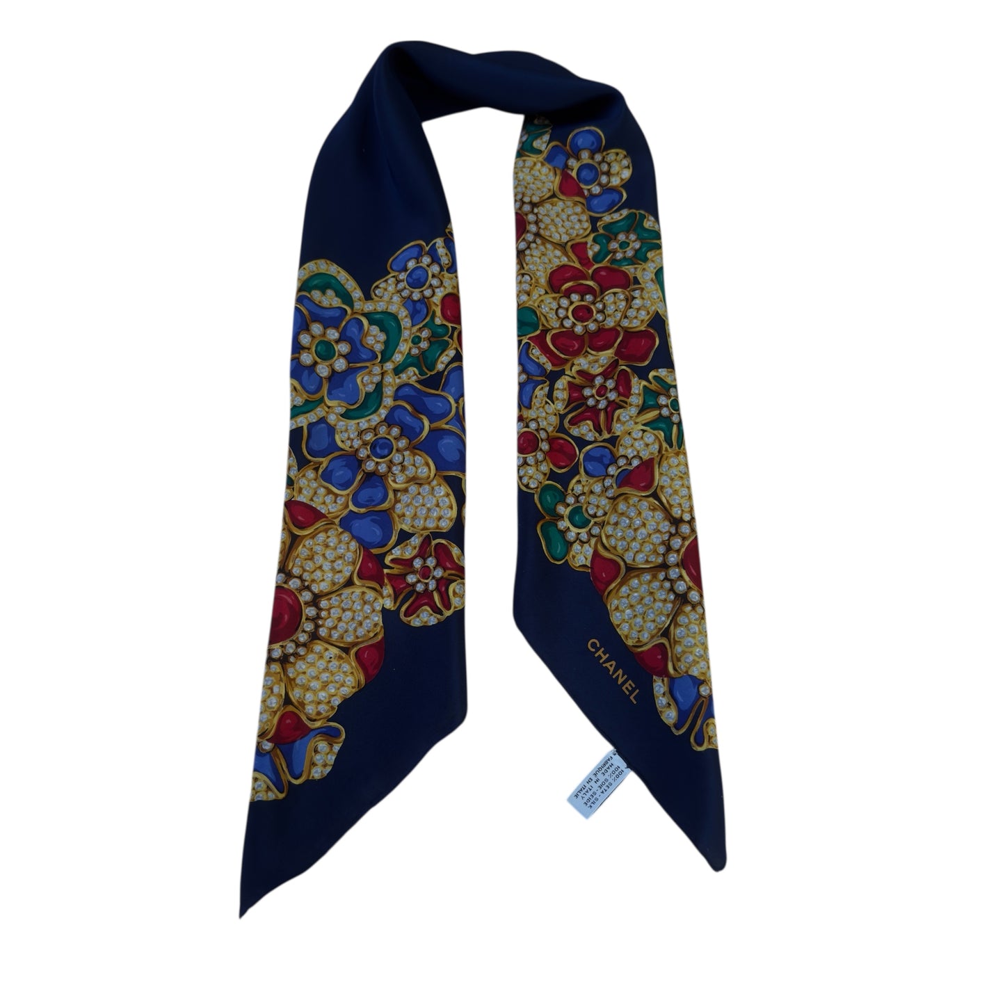 CHANEL Vintage Navy Blue Crepe Silk Scarf (86 cm by 84 cm)