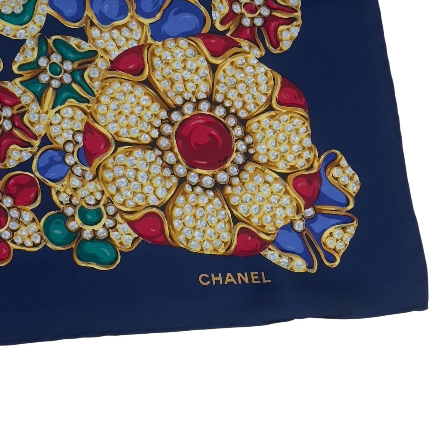 CHANEL Vintage Navy Blue Crepe Silk Scarf (86 cm by 84 cm)