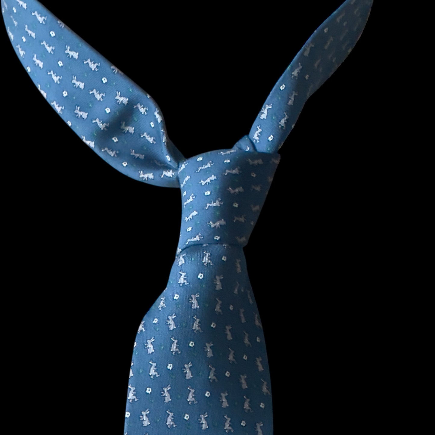 Vintage Teal Rabbits Silk Tie by HERMES (7.8 cm by 159.5 cm)