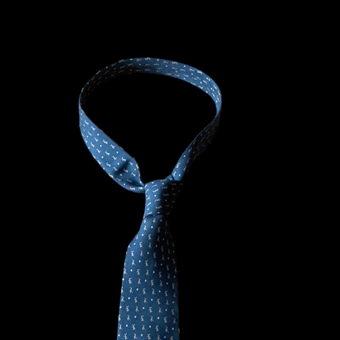 Vintage Teal Rabbits Silk Tie by HERMES (7.8 cm by 159.5 cm)