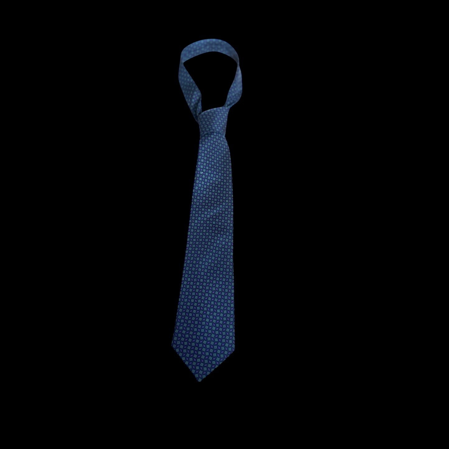 Vintage Navy Blue Geometric Dots Silk Tie By KHANH Hommes (8 cm by 146.5 cm)