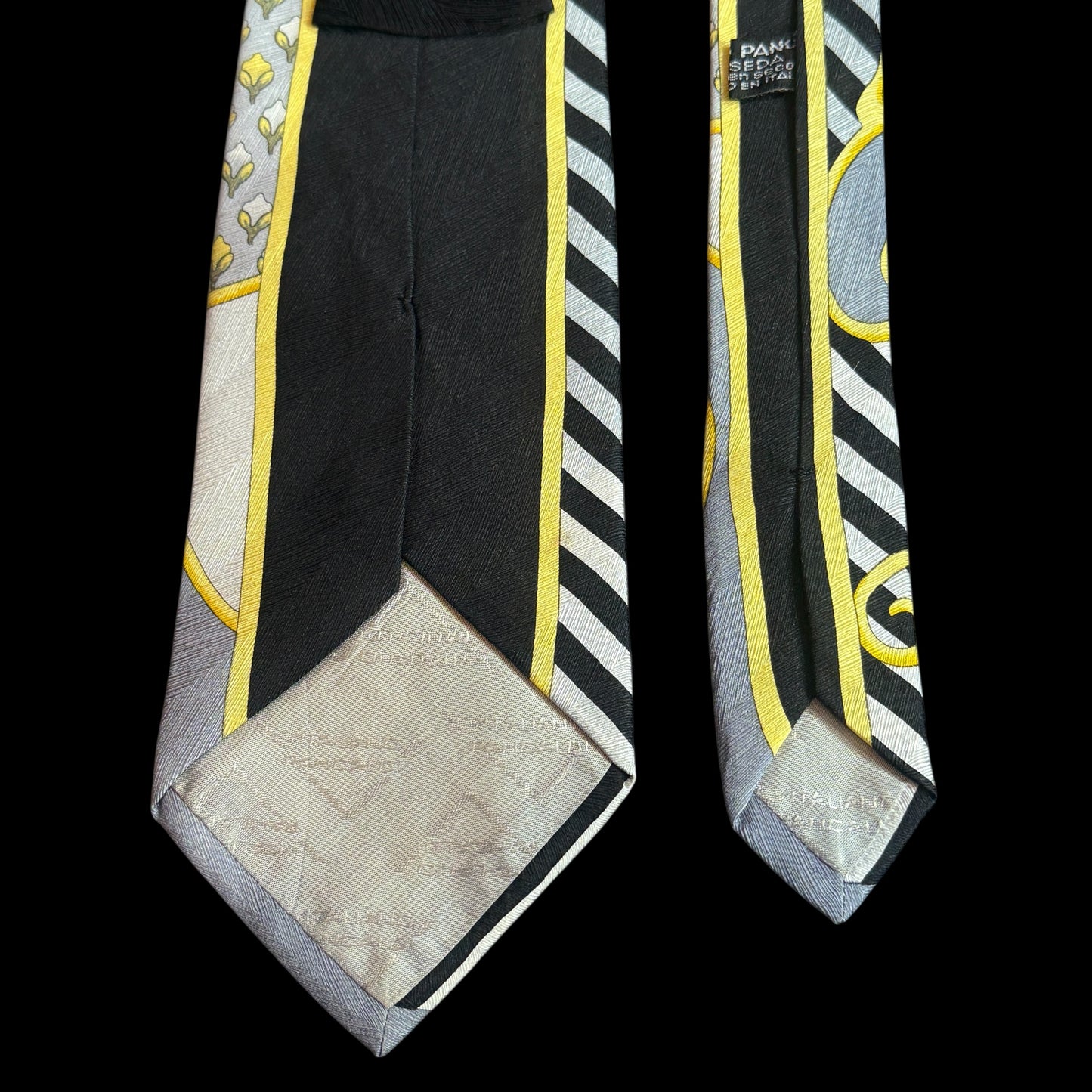 Vintage Silver Novelty Crepe Silk Jacquard Tie By VITALIANO PANCALDI (9.7 cm by 150.5 cm)