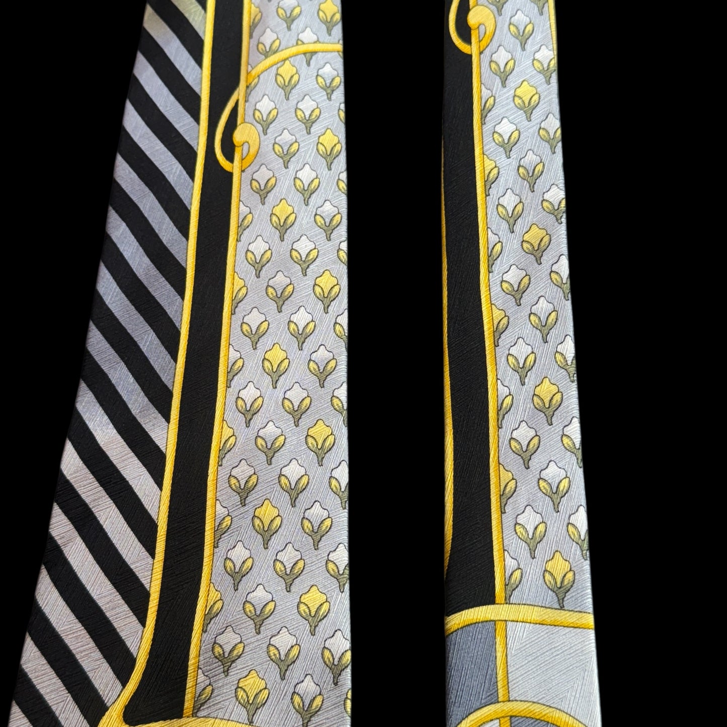 Vintage Silver Novelty Crepe Silk Jacquard Tie By VITALIANO PANCALDI (9.7 cm by 150.5 cm)