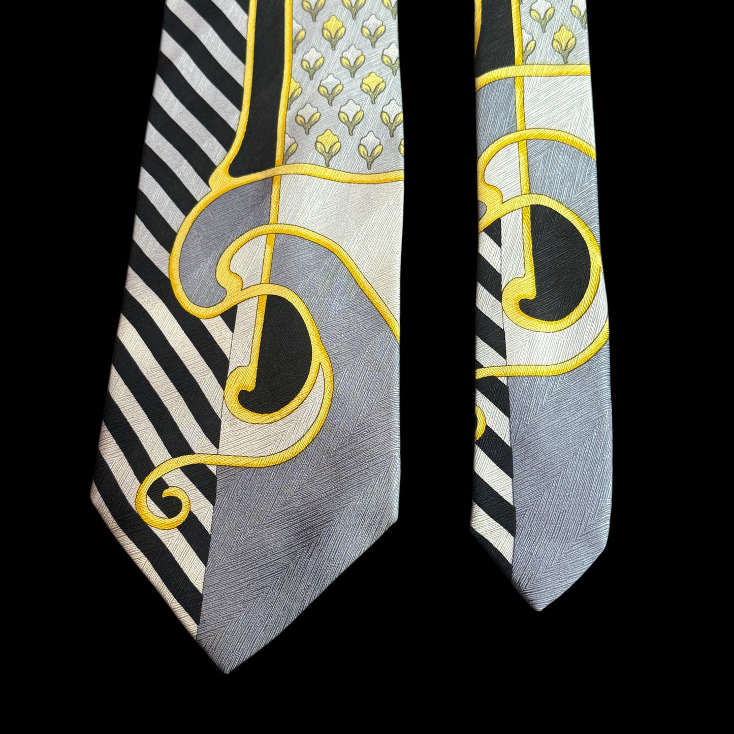 Vintage Silver Novelty Crepe Silk Jacquard Tie By VITALIANO PANCALDI (9.7 cm by 150.5 cm)