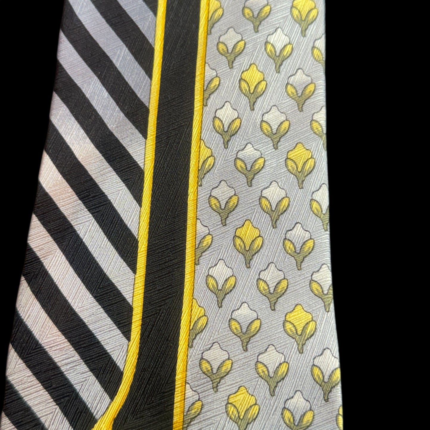 Vintage Silver Novelty Crepe Silk Jacquard Tie By VITALIANO PANCALDI (9.7 cm by 150.5 cm)