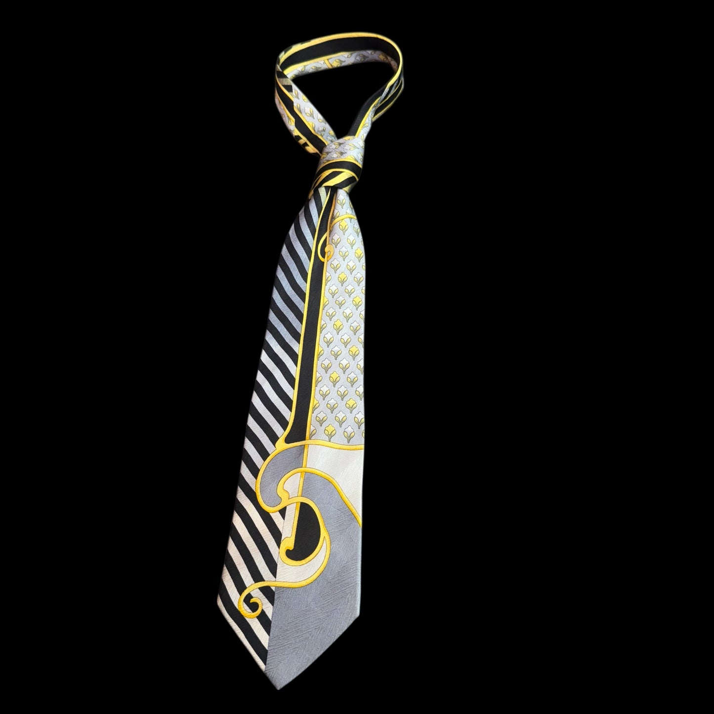 Vintage Silver Novelty Crepe Silk Jacquard Tie By VITALIANO PANCALDI (9.7 cm by 150.5 cm)