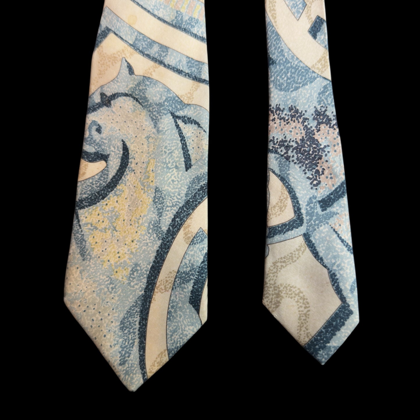 Vintage Off White Abstract Print Silk Tie by HERMES (8.5 cm by 144 cm) design by Zoe Pauwels.