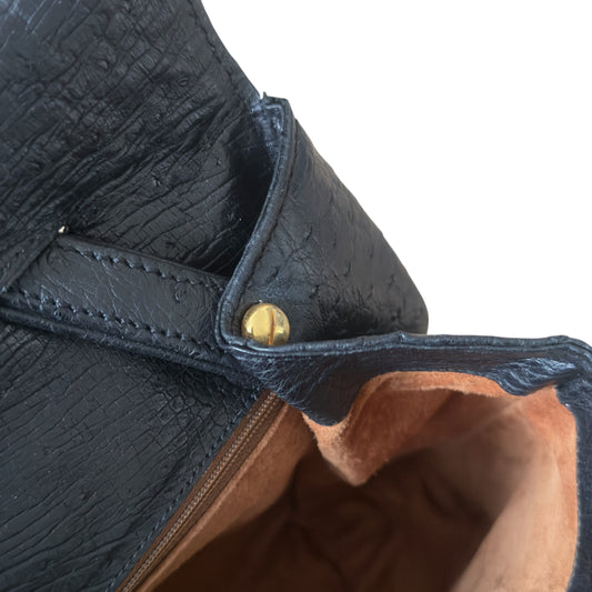 MAURO GOVERNA Vintage Black Ostrich Leather Handbag (15 cm by 28 cm by 33 cm)