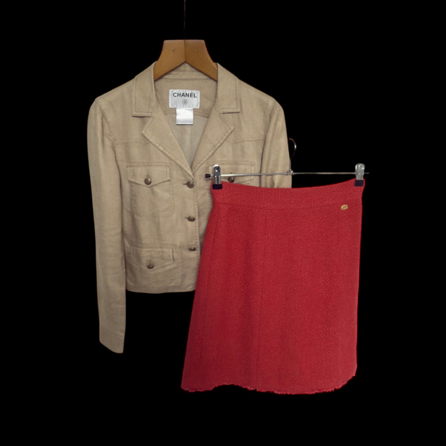 CHANEL Vintage Safari-Style Jacket. Size 38 (Small) Linen/Silk Blended