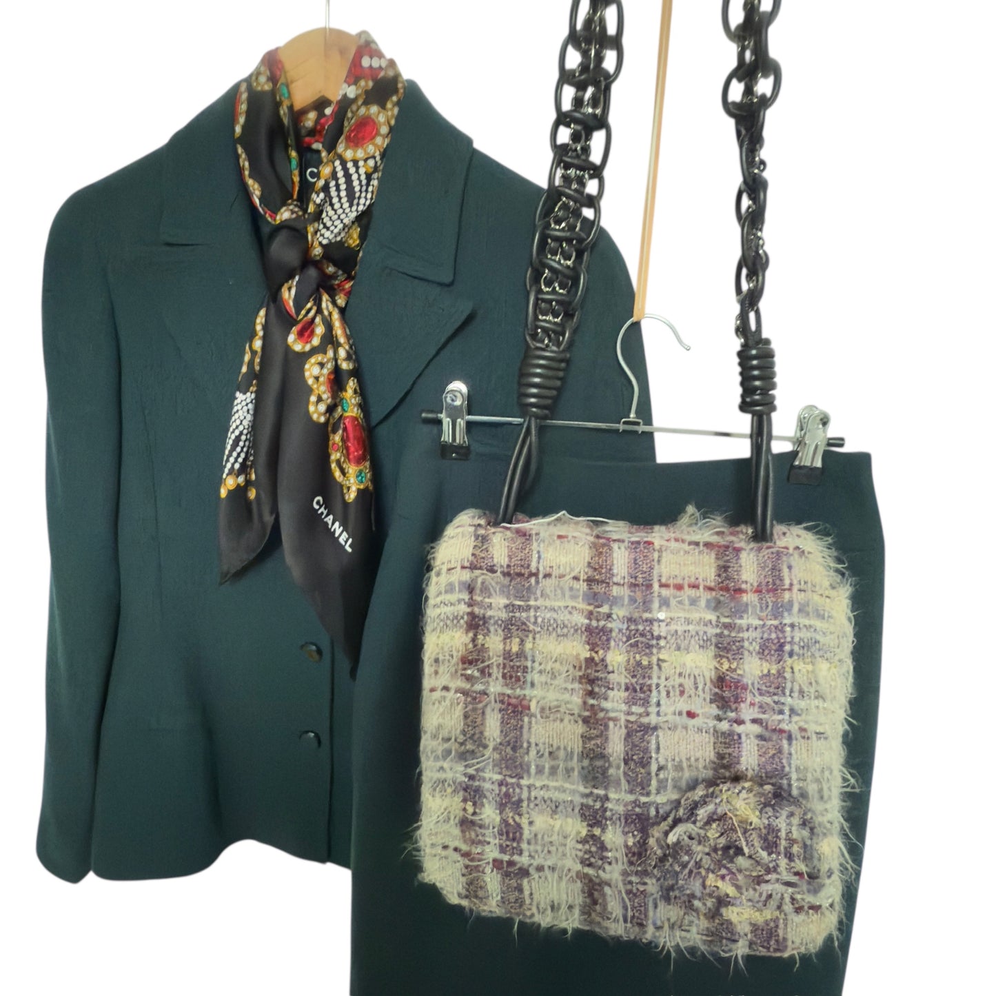 CHANEL Vintage Dark Green Skirt Suit. Size 36 (Extra Small).