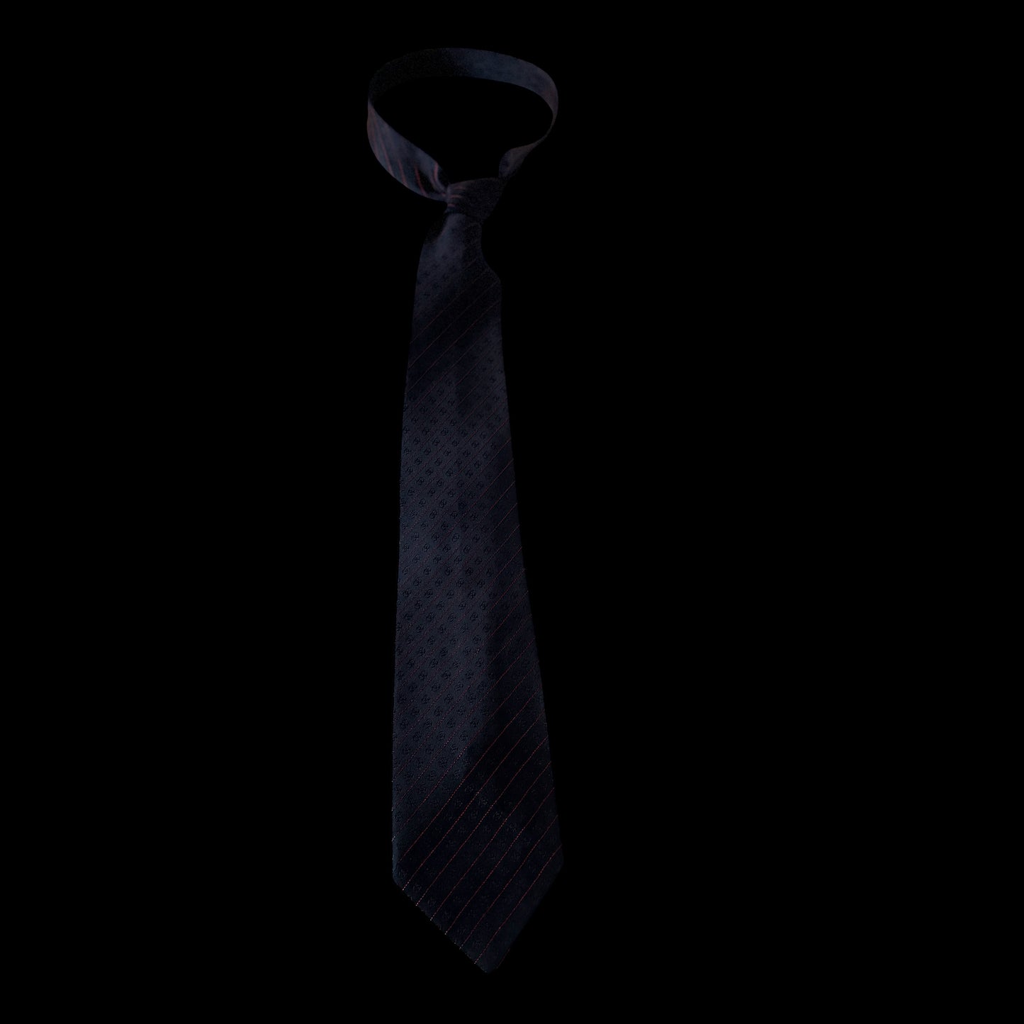 CHANEL Vintage Navy Blue Stripes/Logos Silk Jacquard Tie (8.6 cm by 145 cm) Medium Front Size