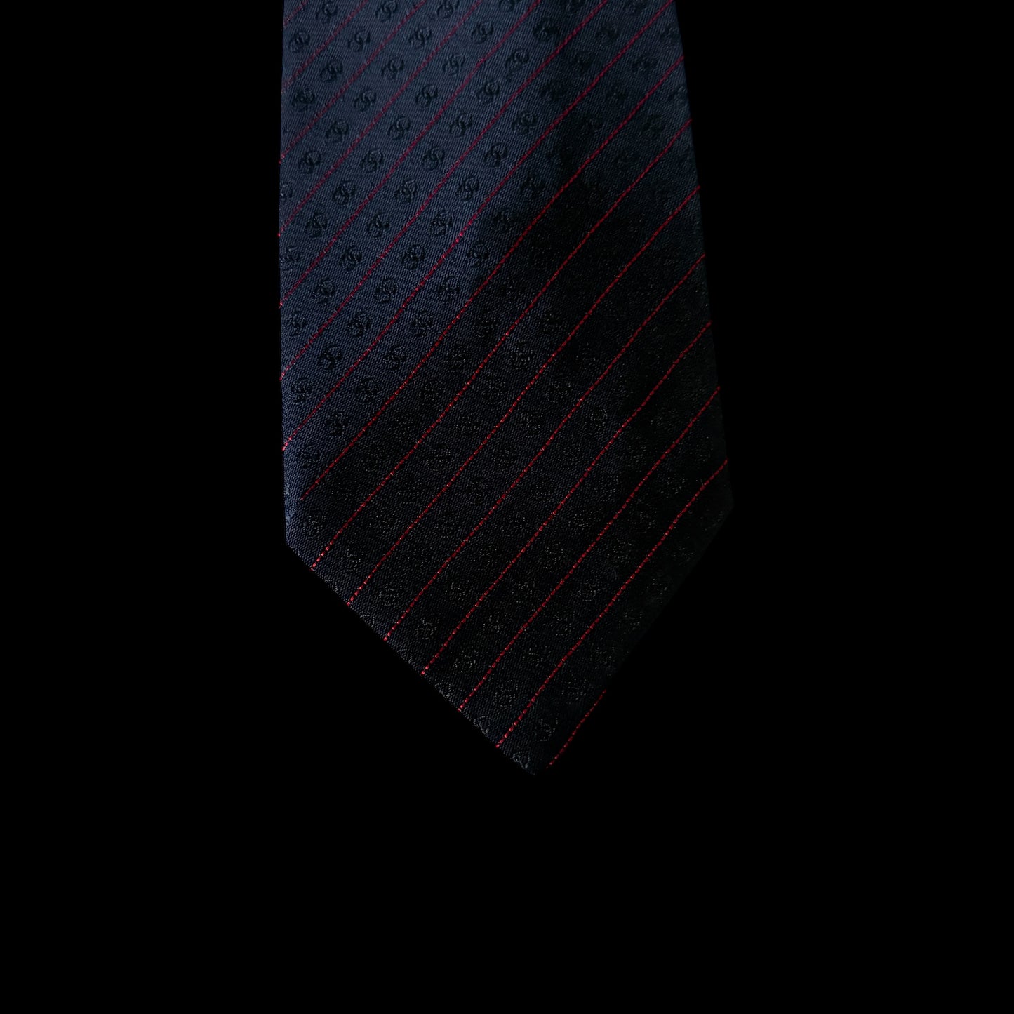 CHANEL Vintage Navy Blue Stripes/Logos Silk Jacquard Tie (8.6 cm by 145 cm) Medium Front Size