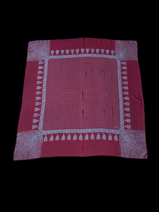 CHANEL Vintage Burgundy Equestrian/Floral Crepe Silk Scarf (84 cm by 85.5 cm)