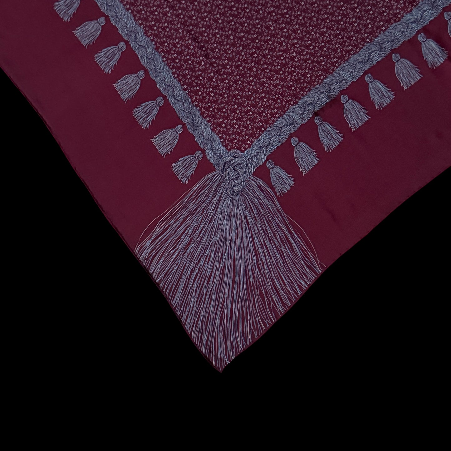 CHANEL Vintage Burgundy Equestrian/Floral Crepe Silk Scarf (84 cm by 85.5 cm)