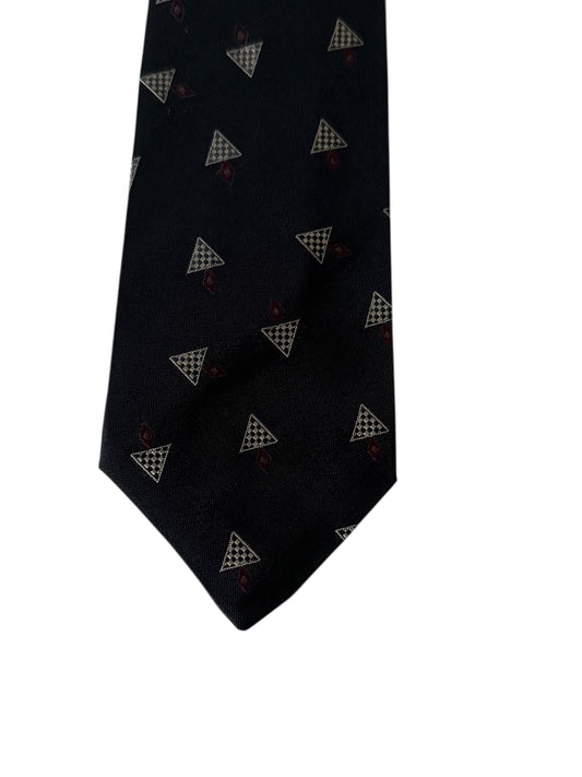 CHANEL Vintage Navy Blue Geometric Silk Tie (8.5 cm by 144 cm)