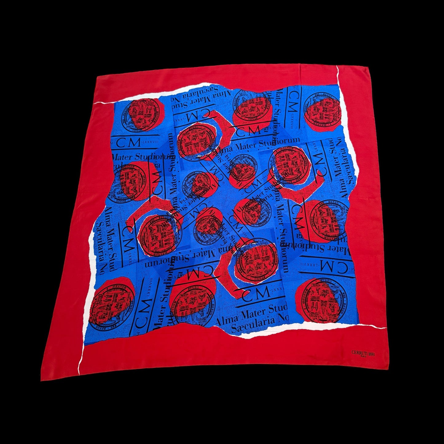 CERRUTI 1881 Vintage Electric Blue Novelty Crepe Silk Scarf. Hand rolled hem (80 cm by 85 cm)