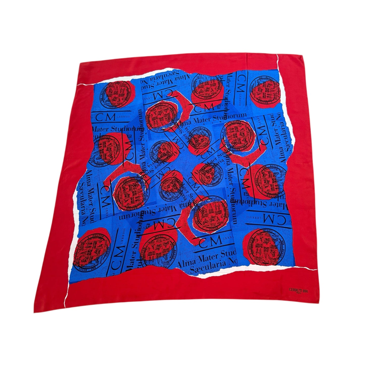 CERRUTI 1881 Vintage Electric Blue Novelty Crepe Silk Scarf. Hand rolled hem (80 cm by 85 cm)