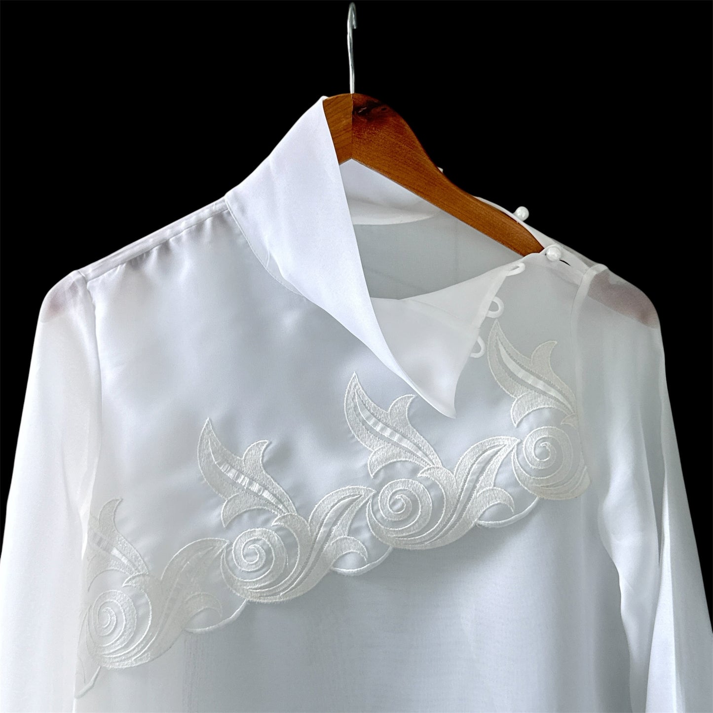 Vintage White Embroidered Front See-Through Blouse.