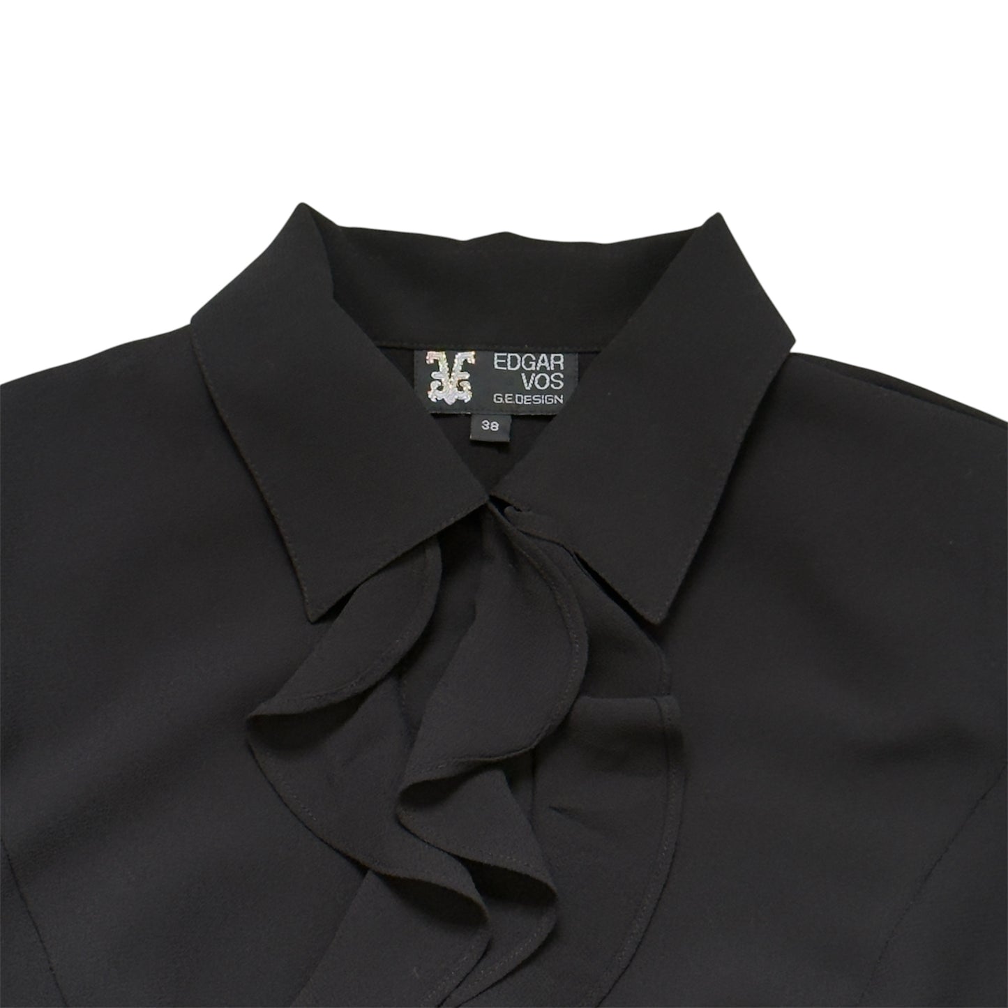 EDGAR VOS Vintage Black Ruffled Long Sleeves Jacket/Blouse.