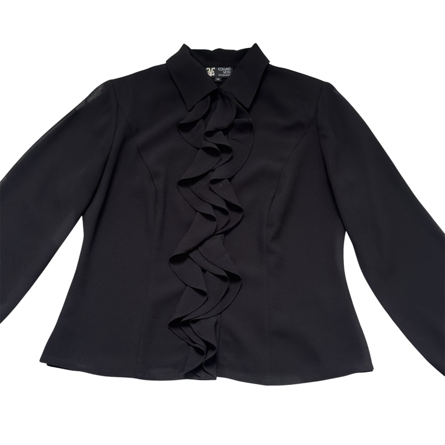EDGAR VOS Vintage Black Ruffled Long Sleeves Jacket/Blouse.
