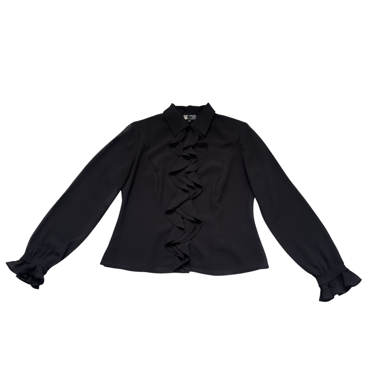 EDGAR VOS Vintage Black Ruffled Long Sleeves Jacket/Blouse.