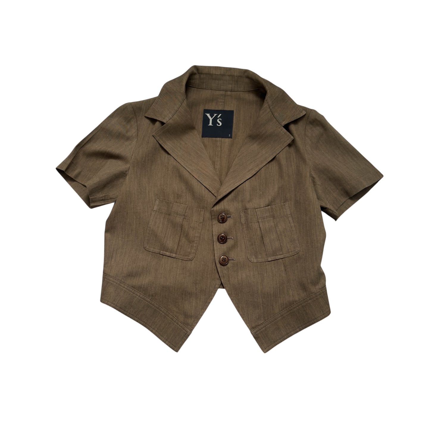 Y’s (YOHJI YAMAMOTO) Vintage Khaki Green Short Sleeve Lightweight Jacket.