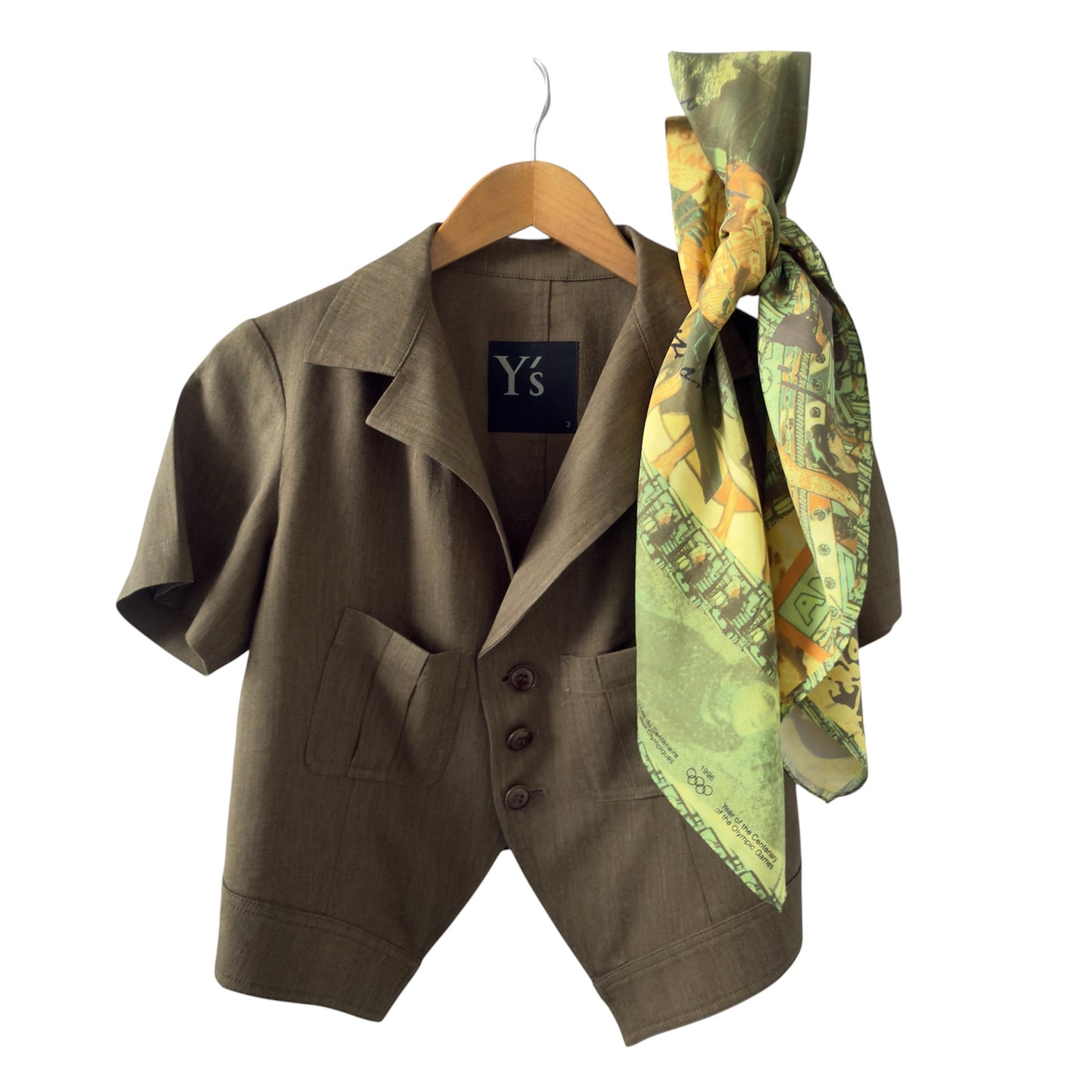 Y’s (YOHJI YAMAMOTO) Vintage Khaki Green Short Sleeve Lightweight Jacket.